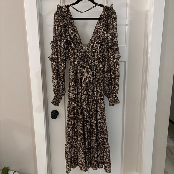 Sabina Musayev Large Legend Dress Brown Floral Ruffle Tiered Midi Boho Read - Picture 10 of 15